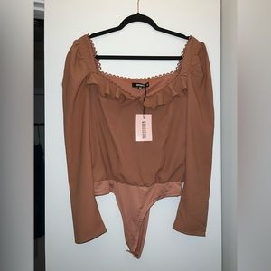 NWT Missguided Crochet Trim Bodysuit in Toffee